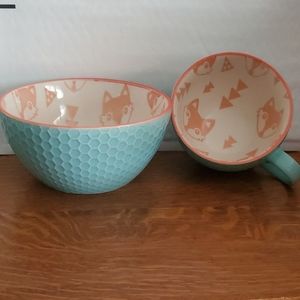 Fox coffee mug and cereal bowl set
